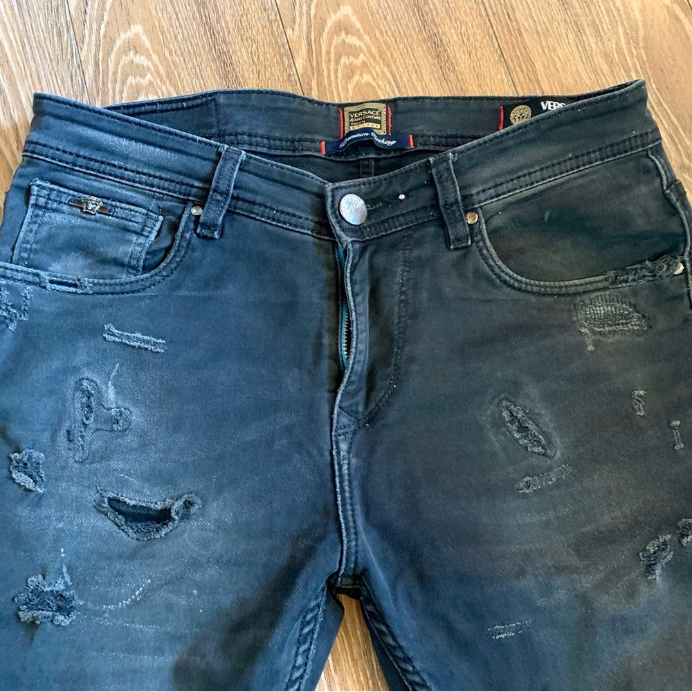 Versace Black Skinny Jeans Distressed Collection